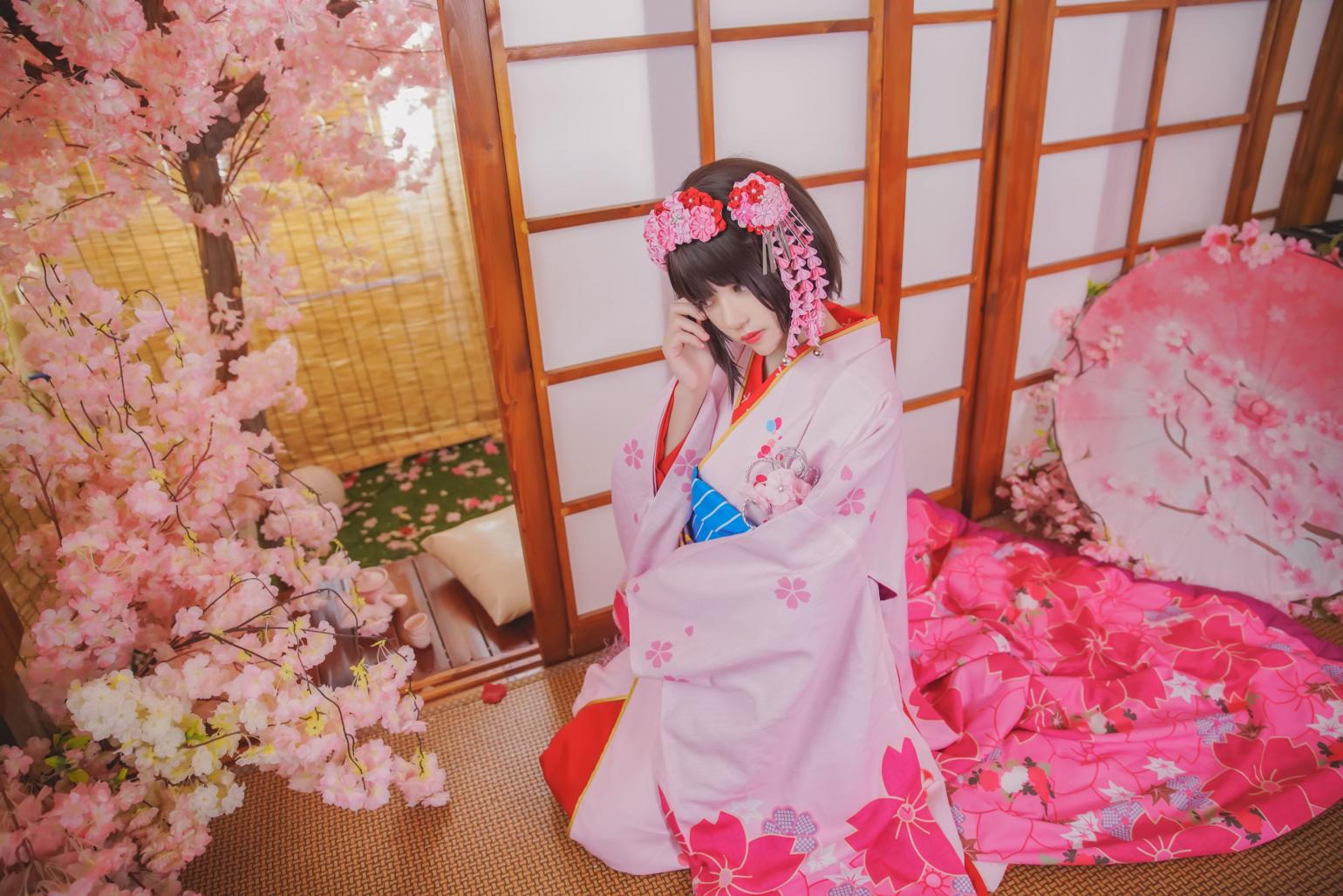 萝莉风COS 桜桃喵 – 加藤惠系列之和服 - 图片7