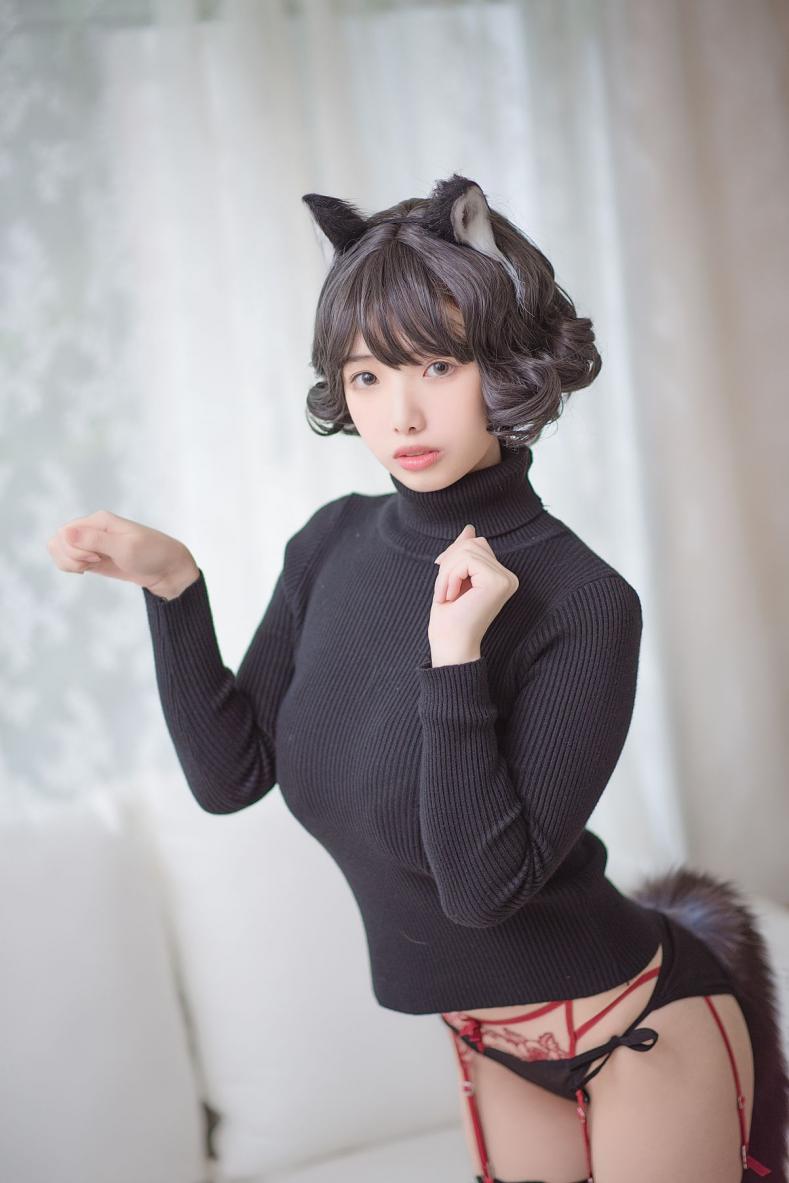 微博红人Coser@雯妹不讲道理 黑猫内衣 - 图片4