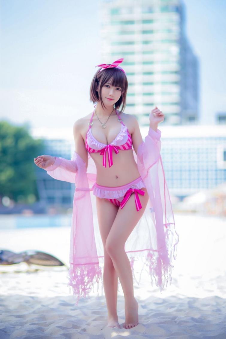 人气动漫Coser@鳗鱼霏儿 - 加藤惠 粉色泳装  [20P166MB] - 图片3