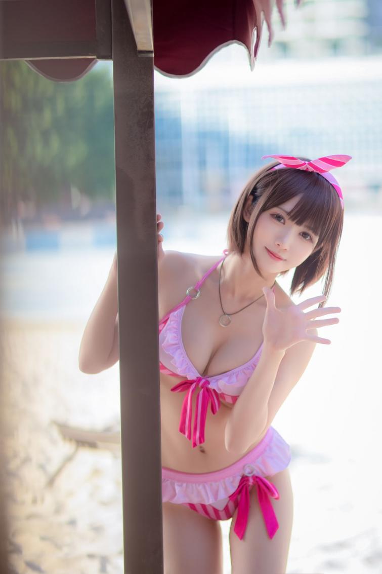人气动漫Coser@鳗鱼霏儿 - 加藤惠 粉色泳装  [20P166MB] - 图片5