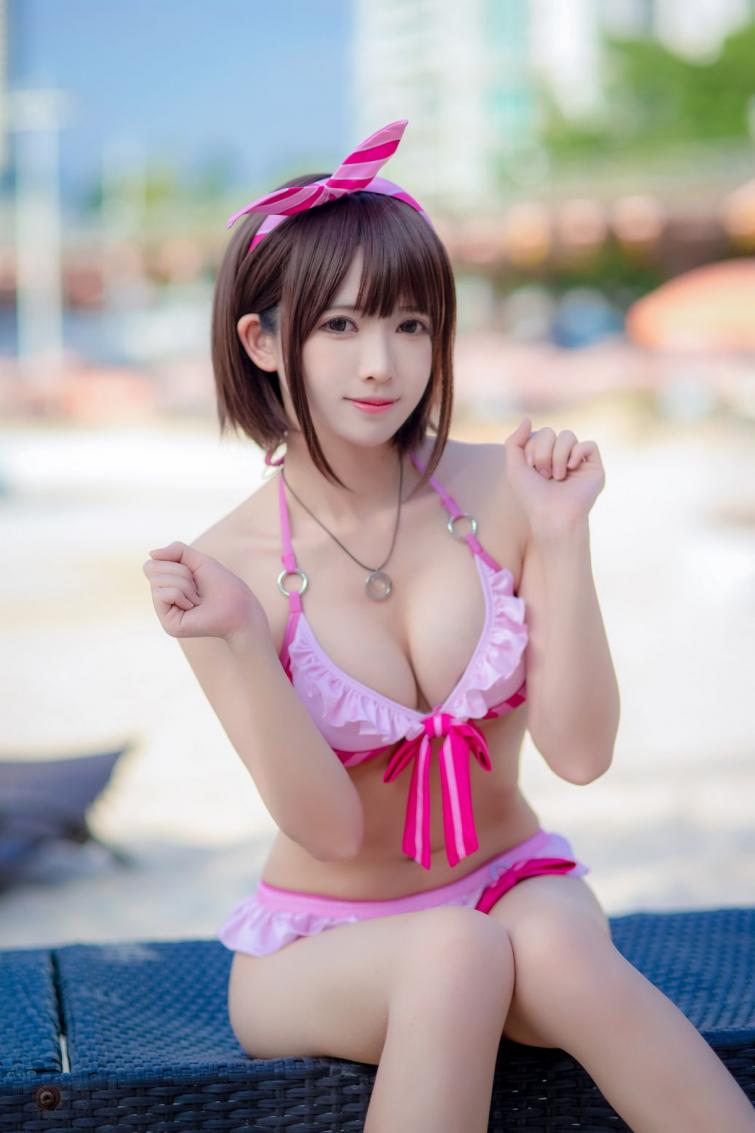 人气动漫Coser@鳗鱼霏儿 - 加藤惠 粉色泳装  [20P166MB] - 图片6