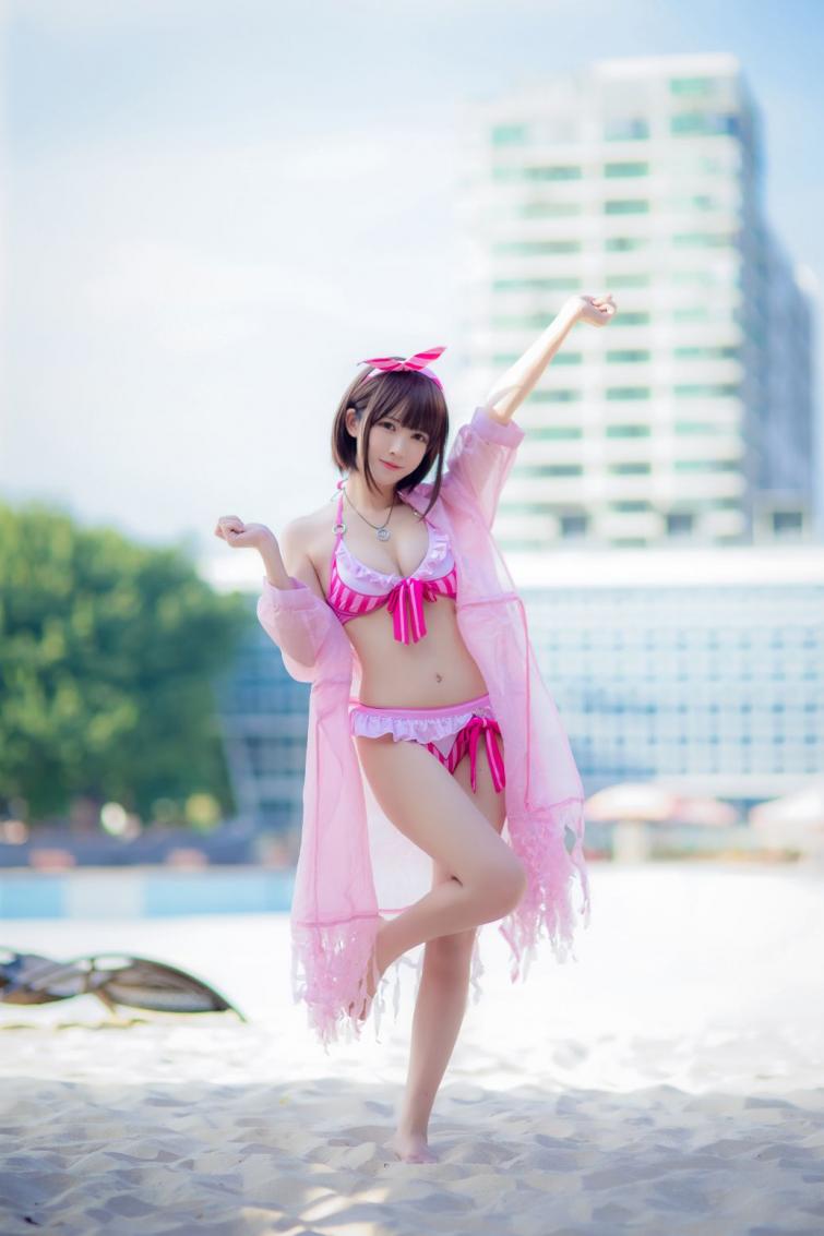 人气动漫Coser@鳗鱼霏儿 - 加藤惠 粉色泳装  [20P166MB] - 图片4