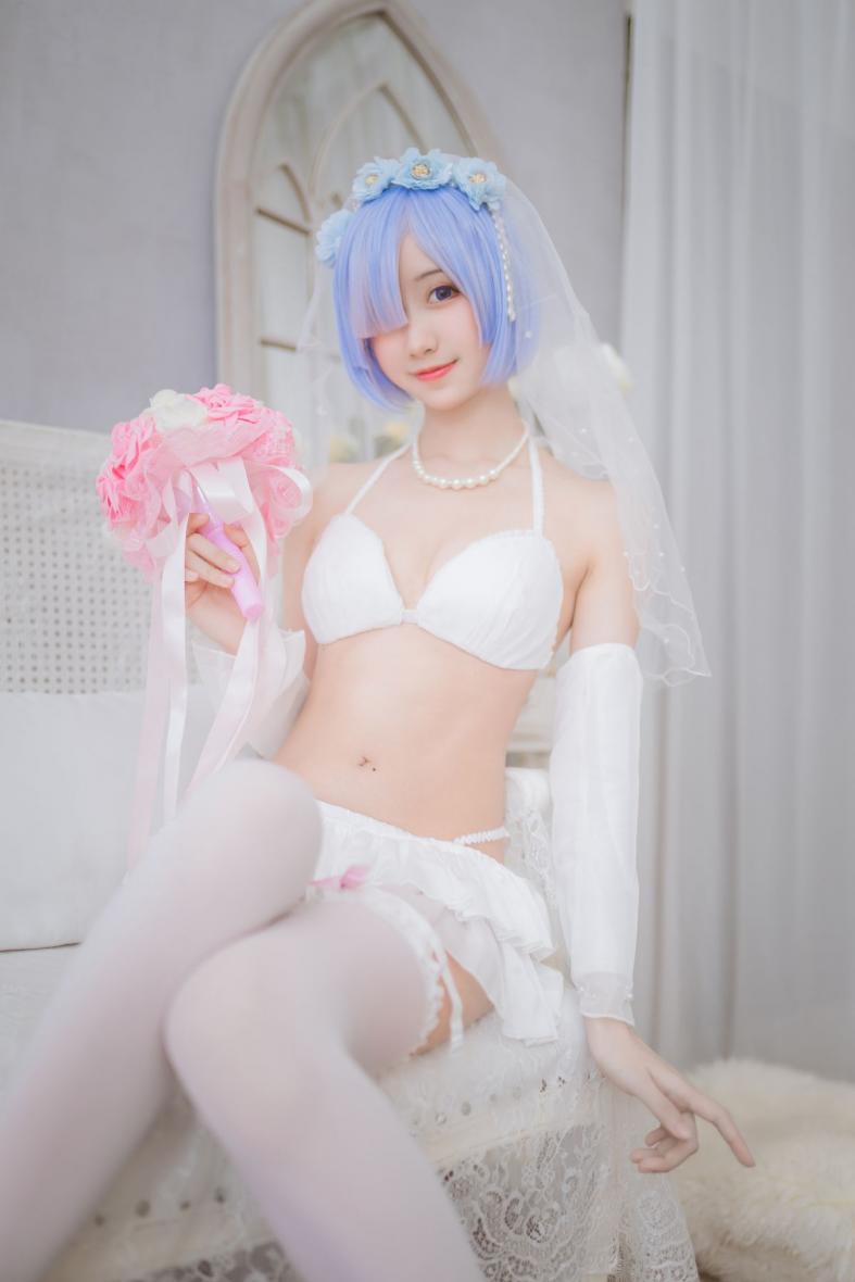 网紅Coser@木绵绵OwO 蕾姆婚纱 [30P2MB] - 图片3